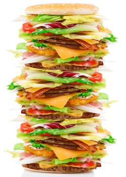 a giant sandwich with salade and hamburger
