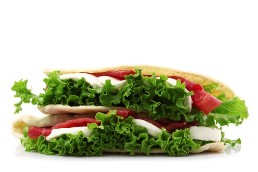 italian flat bread with salade and ham collage