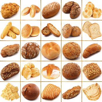 fresh bread collage on white background