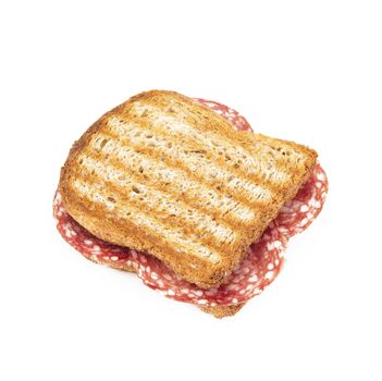sandwich with salami on white background