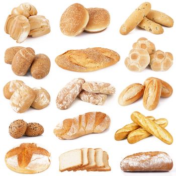 fresh bread collage on white background