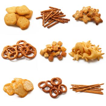 crackers collage on white background