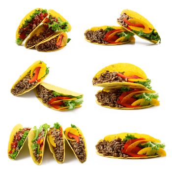 mexican tacos collage on white background