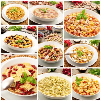 collage of original italian pasta beans soup