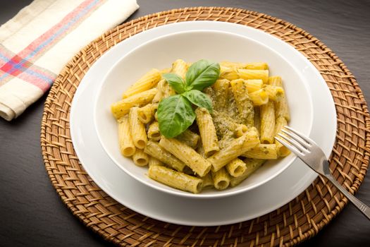 original italian pasta with pesto sauce