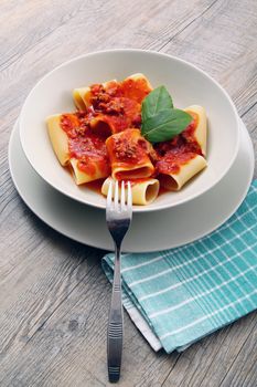 original italian paccheri with meat sauce