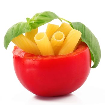 a tomato stuffed with italian pasta