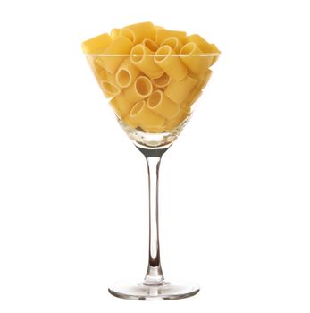 italian pasta in glass on white background