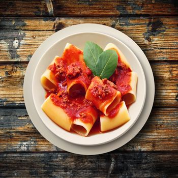 original italian paccheri with meat sauce