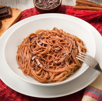 original italian spaghetti with chocolate and pepper