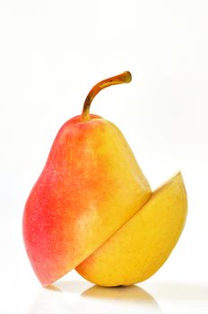 Abstract sliced pear on white background