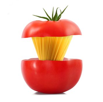 a tomato stuffed with italian pasta