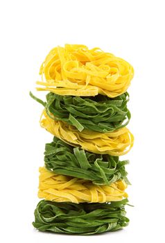 italian raw pasta on white background