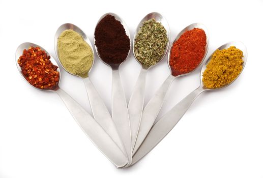 A spoonful of spoons with spices and ingredients