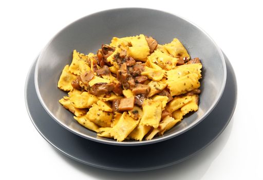 italian ravioli pasta with mushroom on white background