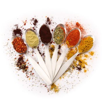 A spoonful of spoons with spices and ingredients