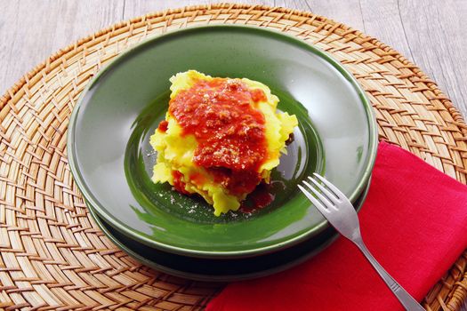 original italian tortelloni with meat sauce