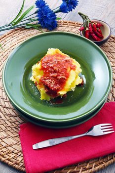 original italian tortelloni with meat sauce