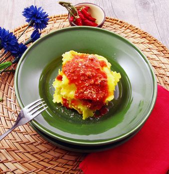 original italian tortelloni with meat sauce