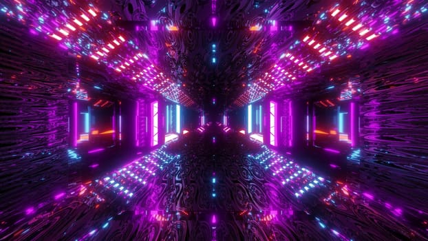 glowing sci-fi tunnel corridor with abstract eye texture 3d illustration wallpaper background, futuristic scifi corridor 3d rendering design