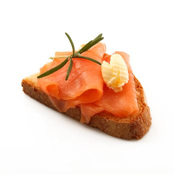 Exquisite bread croutons with smoked salmon