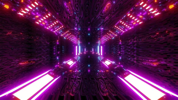 glowing sci-fi tunnel corridor with abstract eye texture 3d illustration wallpaper background, futuristic scifi corridor 3d rendering design