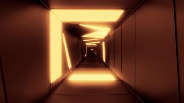 highly abstract design tunnel corridor with glowing light patterns 3d illustration wallpaper background, emndless visual tunnel 3d rendering art