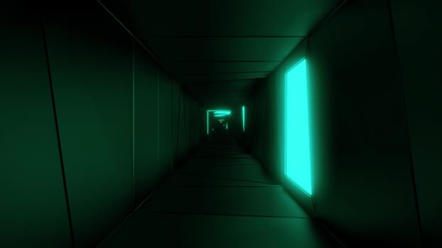 highly abstract design tunnel corridor with glowing light patterns 3d illustration wallpaper background, emndless visual tunnel 3d rendering art