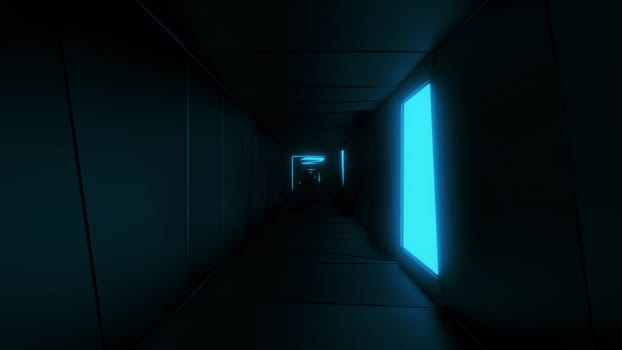 highly abstract design tunnel corridor with glowing light patterns 3d illustration wallpaper background, emndless visual tunnel 3d rendering art