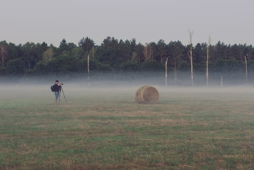 World environment day concept: Calm of country meadow sunrise landscape background.