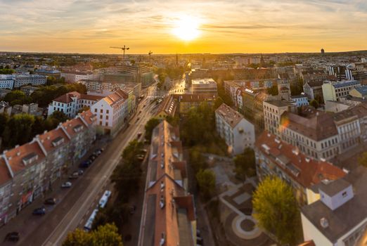 Szczecin cityscape with beautiful sunset, Poland, Europe