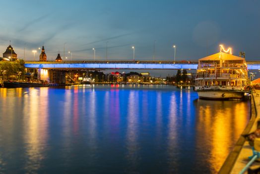 Szczecin cityscape with beautiful sunset, Poland, Europe