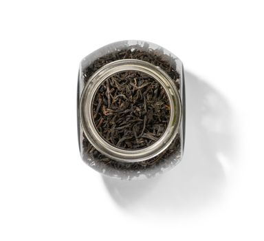Black tea top view on white background.