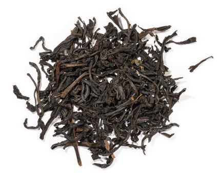 Black tea top view on white background.