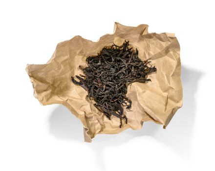 Black tea top view on white background.