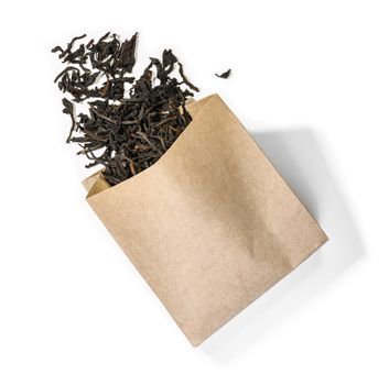 Black tea top view on white background.