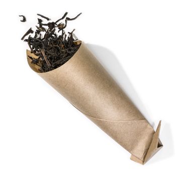 Black tea top view on white background.