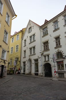 Tallinn, Estonia - July 29, 2017:   Old houses on Rataskaevu Street of medieval Tallinn center.