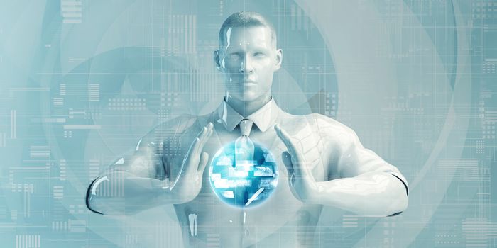 Senior Business Man Using Digital Solutions Technology Concept Art