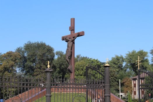 Beautiful monument Cross on Calvary in Ukraine