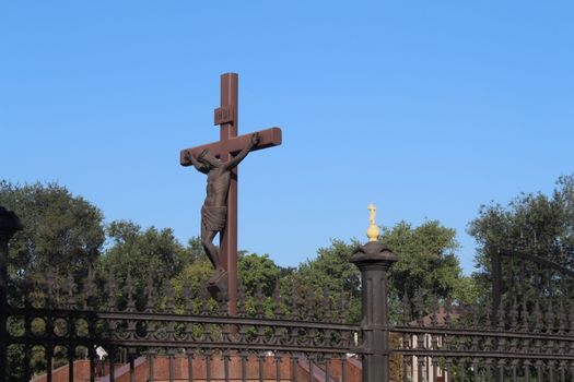 Beautiful monument Cross on Calvary in Ukraine