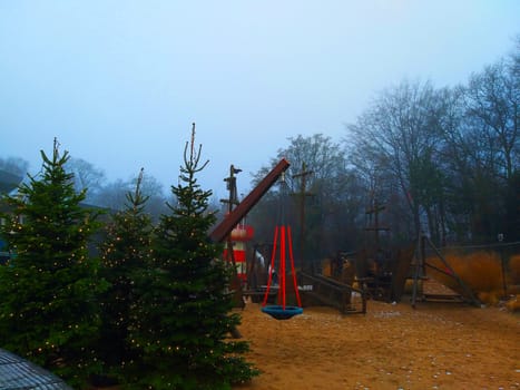 Christmas trees in a lumberyard