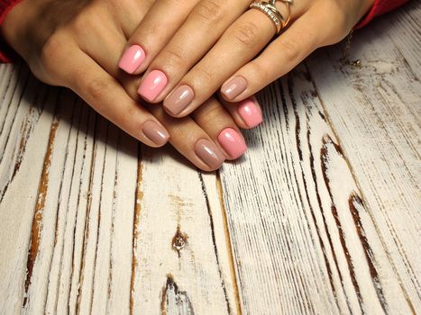 Hands Care. Hand With Pastel Nails In Sea Salt.