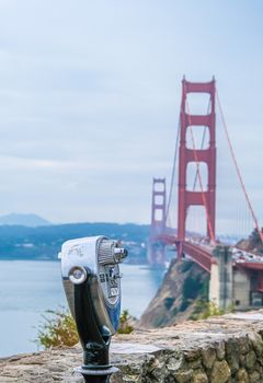 Viewing Scope over Bay with Golden Gate Bridge in Background