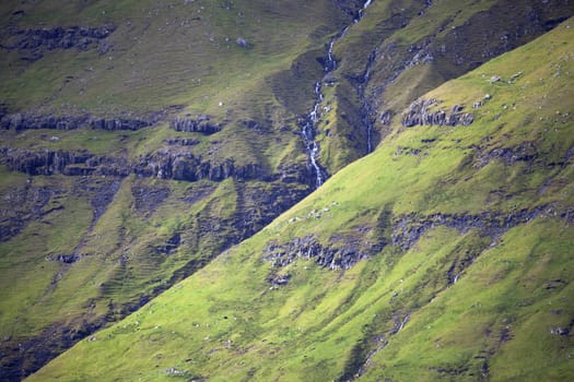 Mountain and green grass, Faroe Island