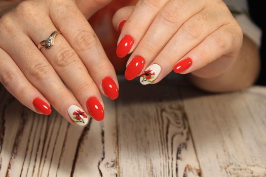 fashion manicure with a design on a beautiful texture