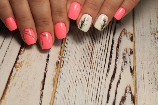 fashion manicure with a design on a beautiful texture