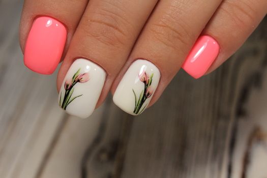 fashion manicure with a design on a beautiful texture