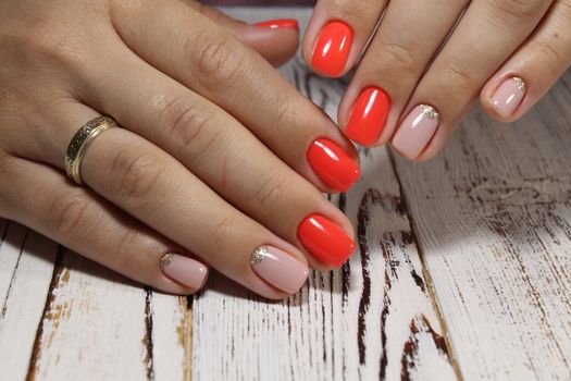 Cute manicure on female hands. Woman hands