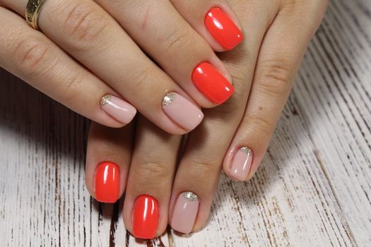 fashionable female manicure gel varnish with beautiful design